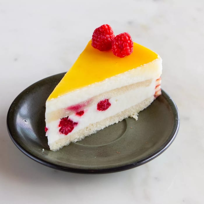 Lemon Mousse with Raspberries Slice.