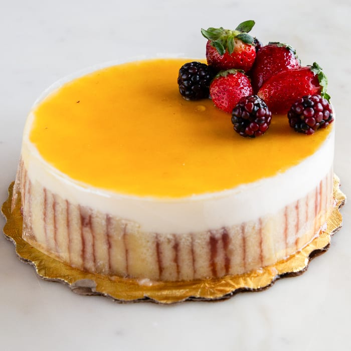 Passion Fruit Bavarian with Apricots Cake.